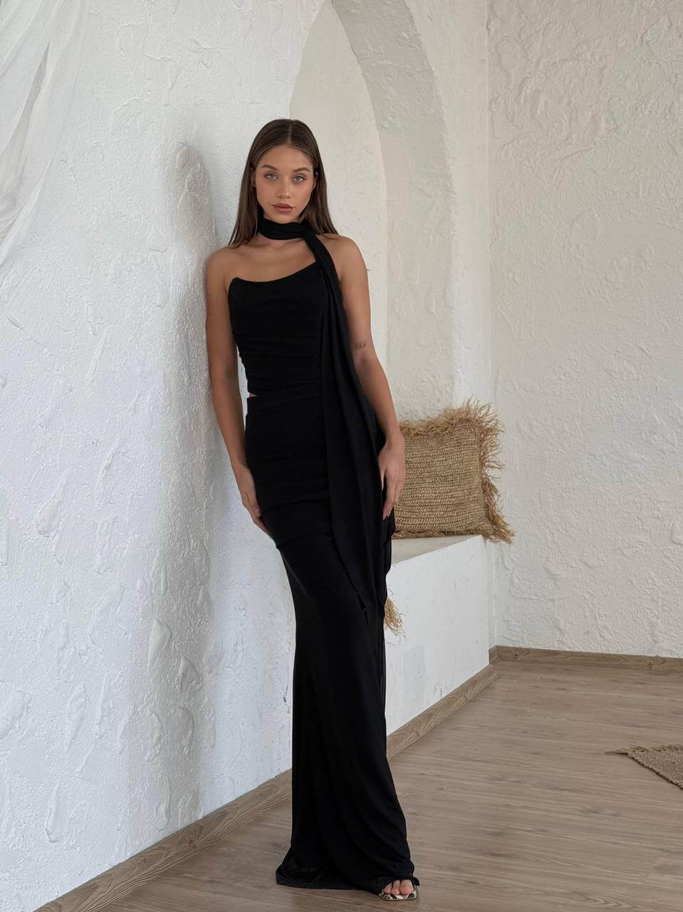 womans black long dress