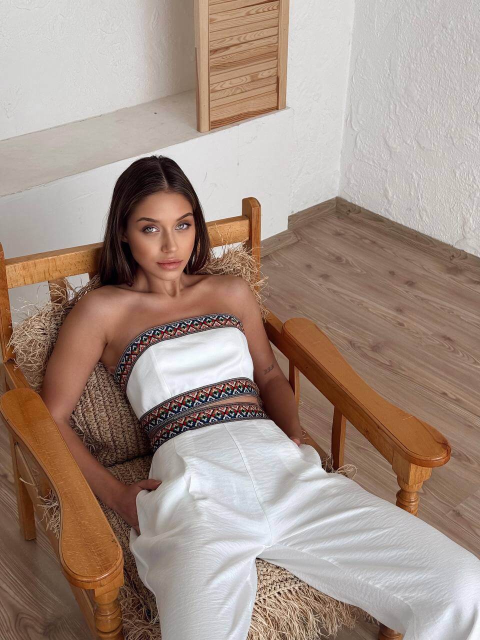Boho-Inspired Two-Piece Set - Elegant Style White-colore