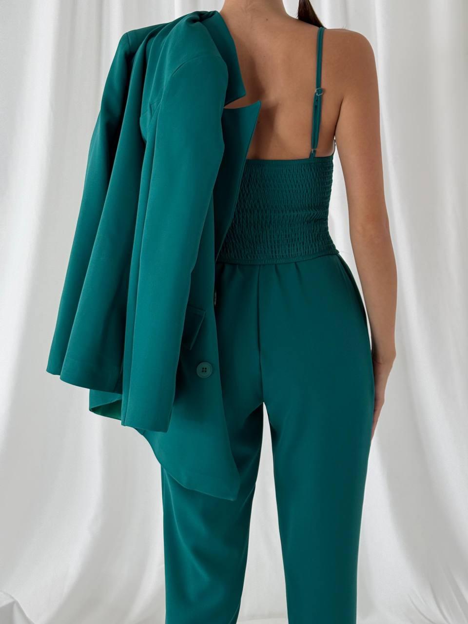 Three-Piece Suit and Pants Set in Teal Green